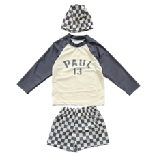 男童長袖分體泳衣 泳衣 + 泳褲 + 泳帽