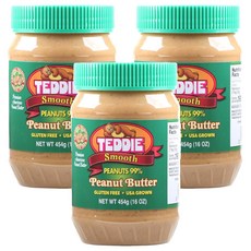 테디 땅콩버터 99% 스무스, 454g, 3개