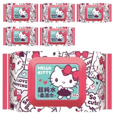 Hello Kitty 30抽附蓋濕紙巾, 1入, 6包