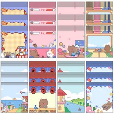 OON 熊熊造型黏性便條紙 8款 100張, 混色, 1套