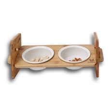 改過遷善 狗狗木製 Pongpla 4段可調式家用雙格餐碗, 單一顏色, 1個