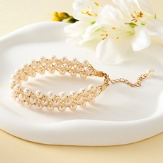 노이드비 여성용 핸드메이드 골드사슬체인 세줄진주 팔찌