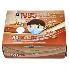 BLUE EAGLE 藍鷹牌 N95立體型 兒童醫用口罩 2~6歲適用, 白雲白, 50片, 1盒