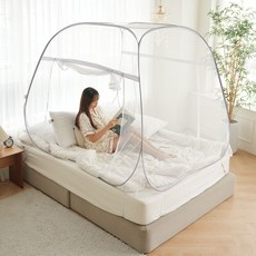 반디비 침대 원터치 모기장 텐트 사각 접이식 그물망+보수패치5P