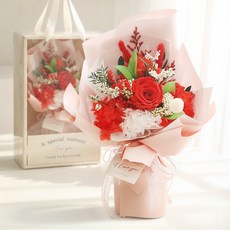 뷰티풀데코센스 생화 프리저브드 꽃다발 + 쇼핑백, 레드