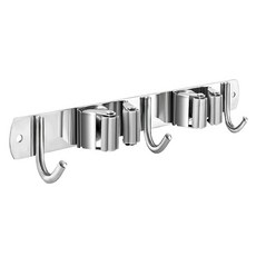 AHOYE 壁掛2夾3鉤拖把架 多功能收納 免打孔安裝 節省空間, 1個, 不鏽鋼色