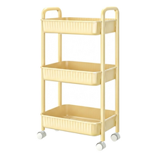 小麥購物 奶油風推車置物架 C500 39 x 29.5 x 76.5 cm, 3層, 黃色