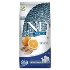 N&D 全齡犬 天然海洋系列 乾飼料 潔牙顆粒, OD4 無穀鯡魚甜橙, 12kg, 1袋