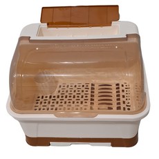 方形碗盤收納箱, 特大號, 茶白, 透明翻蓋, 防塵防蟲, 1個