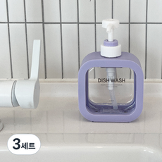 newnlook 附蓋纖薄凝膠型廚房洗潔精按壓瓶補充瓶 300ml + Dishwashing標籤組, 薰衣草紫, 3套