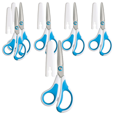 SONiC 曲線學生安全剪刀, 對稱手柄設計 舒適好握不費力 兒童使用更安全, 藍色, 6支