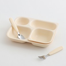 TACKAON Ecozen 方形4格兒童餐盤組, 1套, 黃色, 4格餐盤 + 專用碗 + 湯匙叉子 + 收納盒