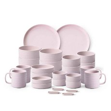 PRELUDE 4人式素色線條壓紋餐具組 26入, 粉色的, 8種