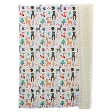 OhBabyLying 冬季夾棉絨款荳荳毯, 黃底森林動物