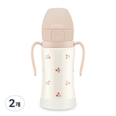 GROSMIMI 一鍵式不鏽鋼吸管杯, 300ml, 2個, 珍愛甜桃