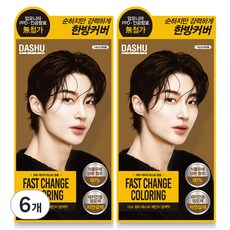 다슈 컬러 패스트 체인지 새치전용 염색제, 자연갈색, 6개