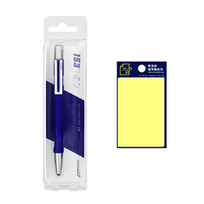 Monami 153 Neo 原子筆 + TOCOBEE 便利貼, 靛藍色(原子筆), 黃色(便利貼), 1套