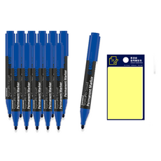 Monami Sigmaflo 液態油性麥克筆 120 藍色 12支 + Tucoby 便利貼組, 黃色, 1套