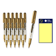 Monami 粗字用麥克筆 M 12入 +Tukovi 黃色便條紙套組, 金色, 1套
