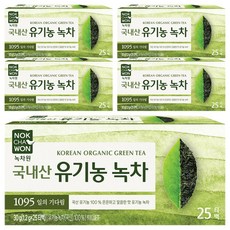 녹차원 국내산 유기농 순수녹차 티백, 1.2g, 25개입, 5개