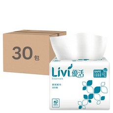 LIVI 優活 Essentials 柔拭紙巾, 雙層, 300抽, 1入, 30包