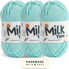 니뜨 밀크얀 뜨개실 50g x 3p + 코튼라벨 세트, 1세트, 84민트