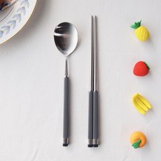 보겐 카라 투톤 골드 어린이 커트러리 세트, 샤틴 + 차콜, 1세트, 숟가락 + 젓가락