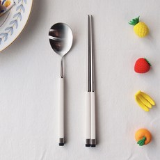 Bogen 孩童撞色湯匙筷子組, 銀色 白色, 湯匙+筷子, 1組
