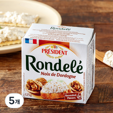 프레지덩 롱델 스프레드 치즈 호두, 125g, 5개, 1개입