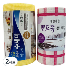 대영 뽀송이 수세미 60p + 뽀드득 롤 행주 50p 세트, 노란색(수세미), 레드(행주), 2세트