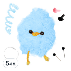 yarna 철사인형 + 핀타입 인형눈 4mm x 2p + 컬러미니삼각코 2종 + 컬러와이어링 모루 뽀글이 짹짹이 인형 만들기 세트, 5세트, 하늘 + 화이트 + 블랙 + 핑크