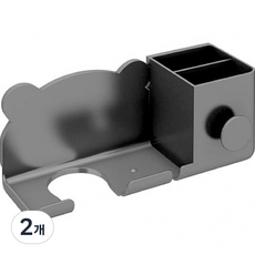 solve living 小熊造型吹風機壁掛架 浴室廁所免打孔黏貼式吹風機掛架 置物架, 黑色擴展, 2個