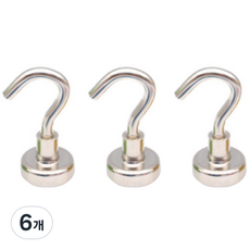 디트리 천장 벽면 겸용 자석 후크 25 x 45 mm, 실버, 6개