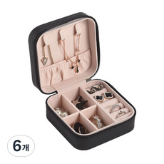 블루버킷 주얼리 정리 사각 파우치, 블랙, 6개