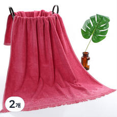 PDS Living 流蘇裝飾竹纖維大型浴巾 440g 30支 140 x 70 cm, 粉紅色, 2個