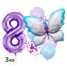 메리벨르 오로라 나비 생일 파티 베이비샤워 대형 숫자풍선 세트, 숫자 8, 3세트