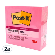 3M Post-it 利貼 狠黏便條紙 654_3SS_3 76.2x76.2mm, 粉色, 270張, 2組