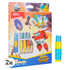 deLi 得力 SUPER WINGS聯名 蠟筆 附延長手柄 C00918, 18色, 2組