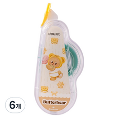 델리 버터베어 양면 풀테이프 6mm x 12m, 옐로우, 6개