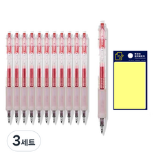 동아 Q노크 무지 펜 0.4mm 12p + 투코비 스티키 메모패드 노랑 세트, 빨강, 3세트