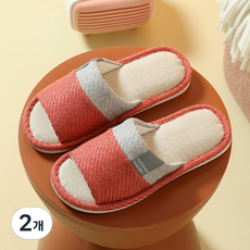 Sonio 四季亞麻布質客廳室內拖鞋, 2個, 01 橘紅色