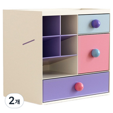 맙소샵 탁상용 문구류 펜 홀더 서랍 수납 보관함 4단와이드 BRP386, 혼합색상, 2개