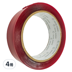 CLEAN 克林 易利黏 超黏透明壓克力泡棉 紅膜排廢 30mm x 3m, 紅色, 4捲