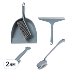 탑피아 심플 고급 빗자루 쓰레받이 청소 5종 세트, 푸른 색, 2세트