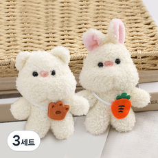 I'CLE 毛絨動物農場娃娃鑰匙圈2件組, 白色兔子 + 白色熊, 3套, 12cm