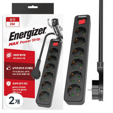 에너자이저 과부하차단 고용량 3680W 멀티탭 6구, 2m, 블랙, 2개