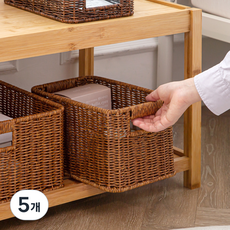 하우스레시피 PP라탄 직사각 바스켓, 브라운, 5개