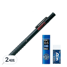 Pentel 飛龍文具 Smash 製圖自動鉛筆 黑色 Q1005-1 + AIN 自動鉛筆芯 HB + 橡皮擦組, 2套, 0.5mm