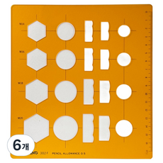 KORING 模板 螺栓螺帽標準圖形尺 190 x 173 mm K-302, 6個, 單一顏色