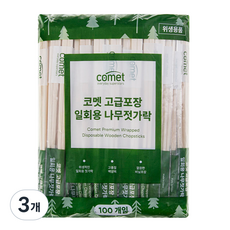 코멧 고급포장 일회용 나무젓가락, 3개, 100개입